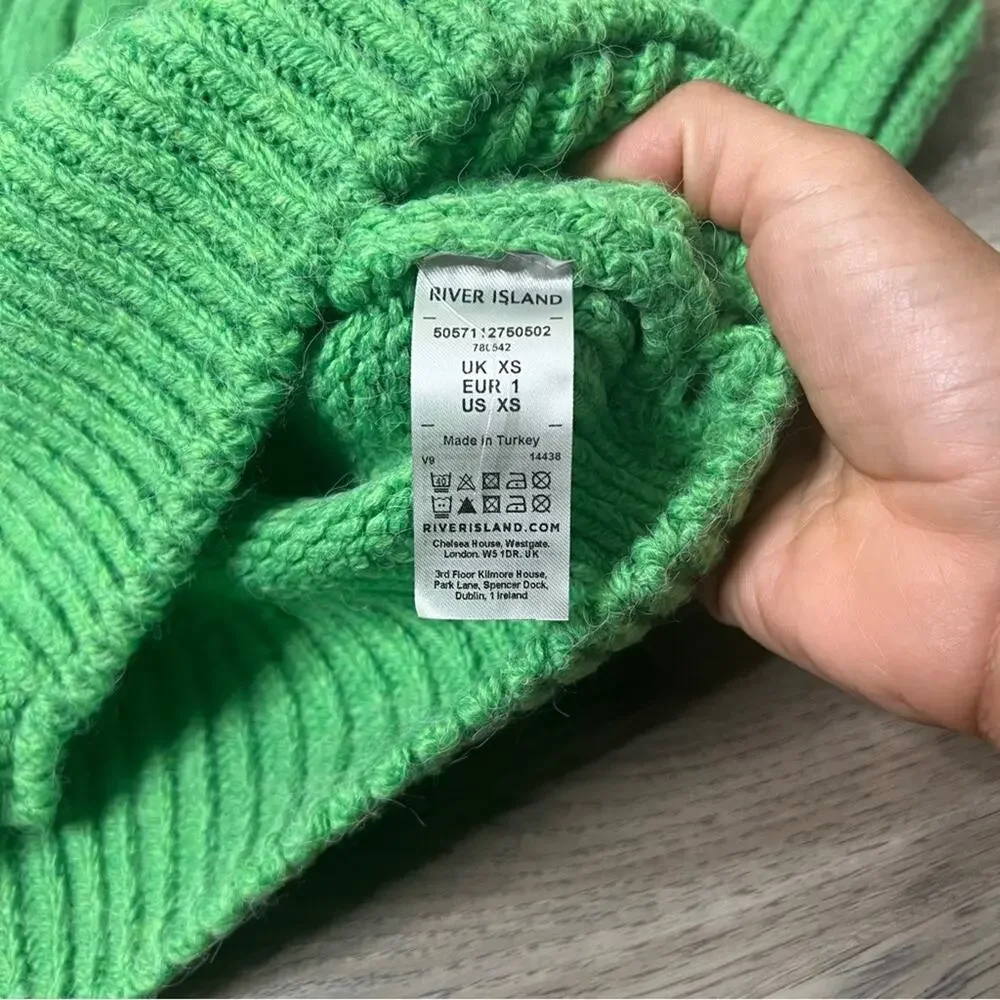 EUC River Island chunky knit boxy cardigan sweater bright green size XS - Picture 6 of 7